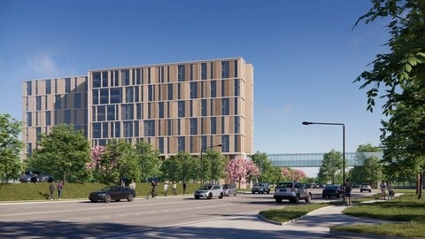 Drawing of what the new building will look like from street view.