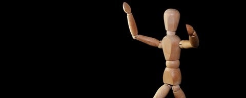Mannequin walking with arms up