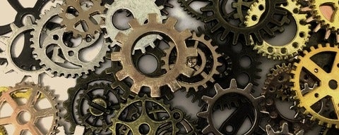 Random gears scattered on flat surface