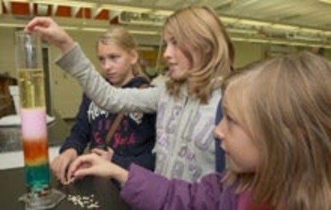 Girls doing physics experiments in the lab