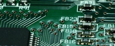 Close up on green circuit board