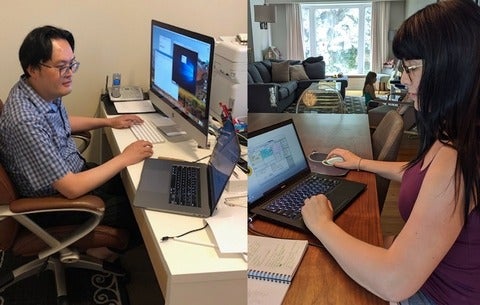 professors conducting online learning remotely from home