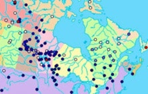 Map indicating lake ice levels in Canada