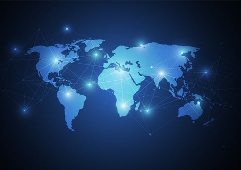 Vector illustration of World map with poin and line composition to illustrate the concept of global business