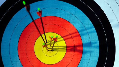 A target with arrows on the bullseye