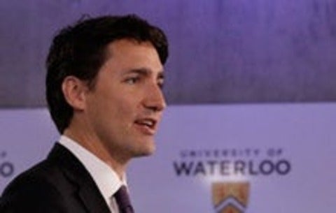 Justin Trudeau speaking at a visit to the university of Waterloo