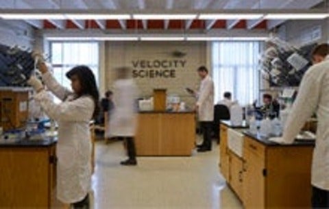 Students conducting experiments in the Velocity Science lab
