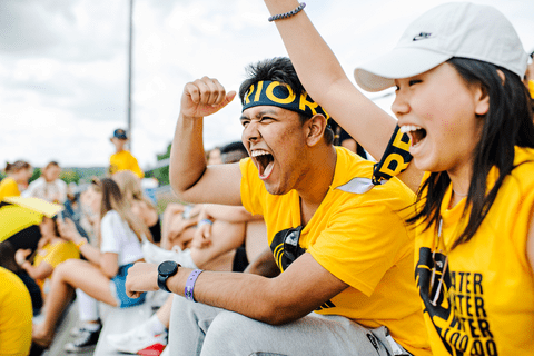 Waterloo students cheering during orientation