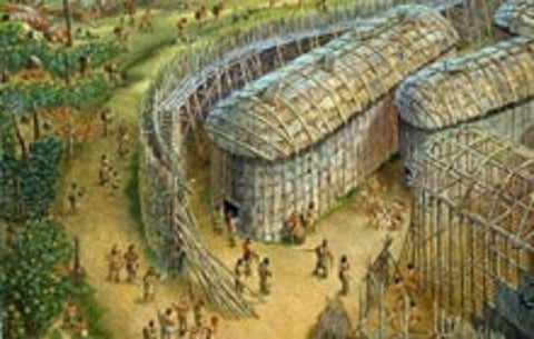 An illustration of a Wendat longhouse