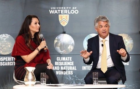 Moderator Ziya Tong and Waterloo faculty member Blair Feltmate