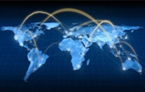 World map with connectivity lines