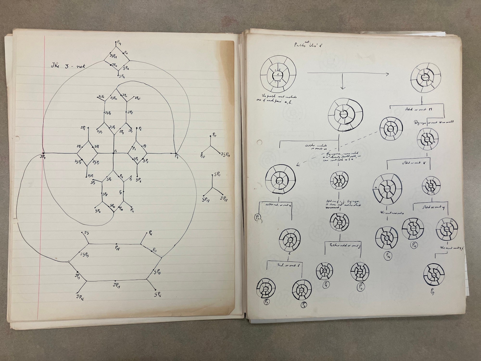 Graph diagrams on aged notebook paper