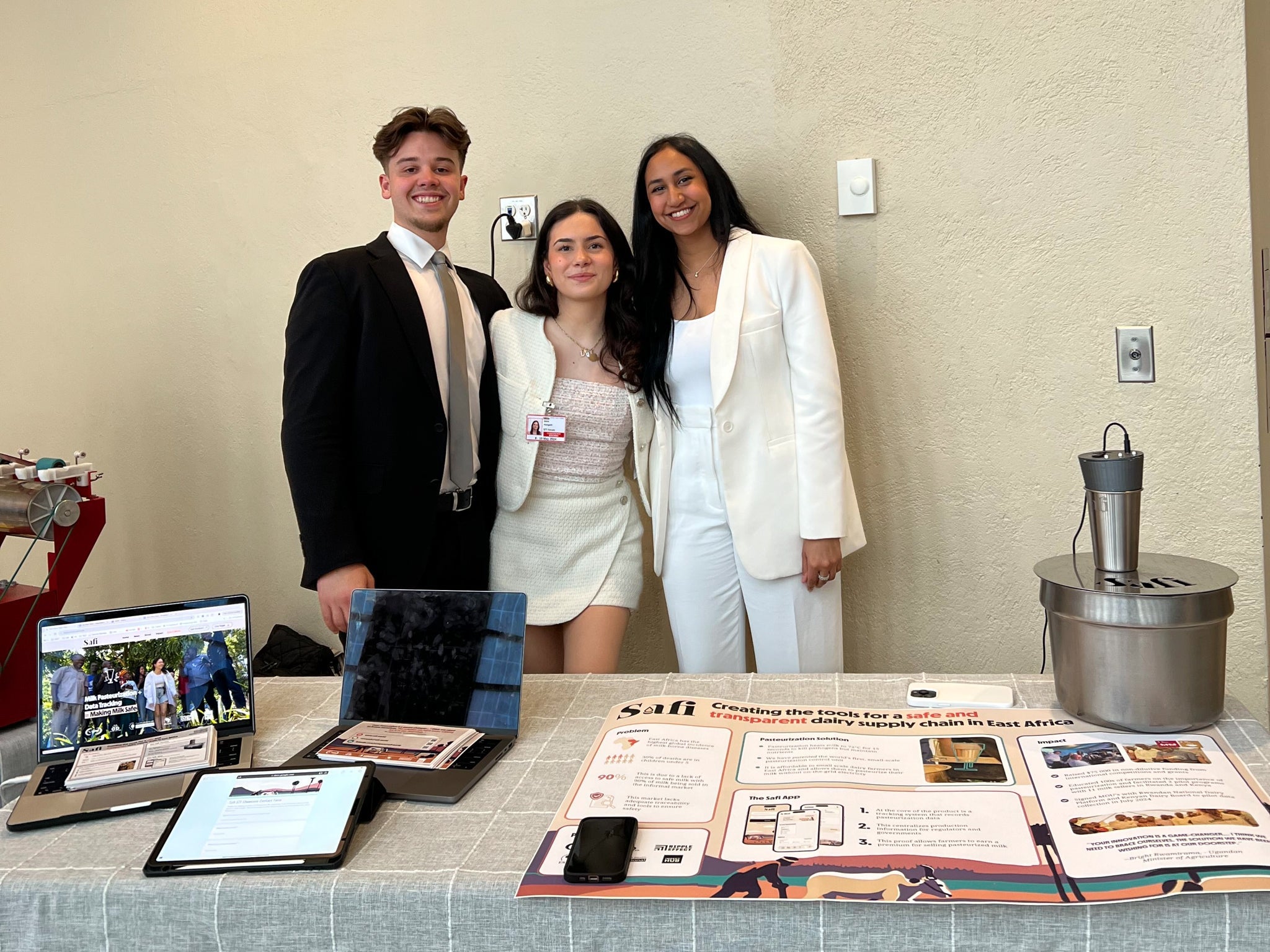Safi co-founders from left to right, Martin Turuta, Daria Margarit and Miraal Kabir at the United Nations headquarters