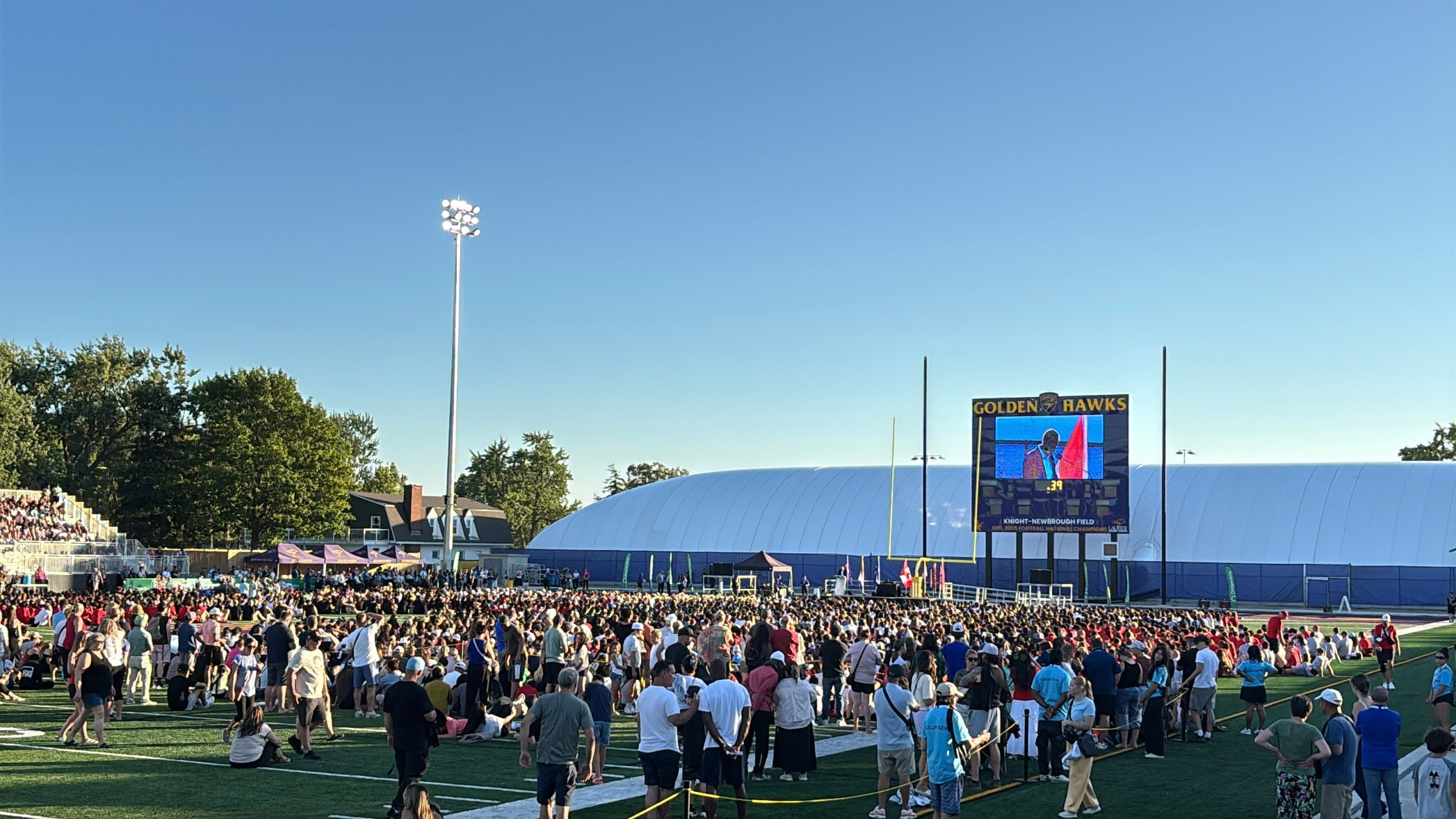 Attendees at the 2026 Ontario Summer Games at Wilfred Laurier's university stadium