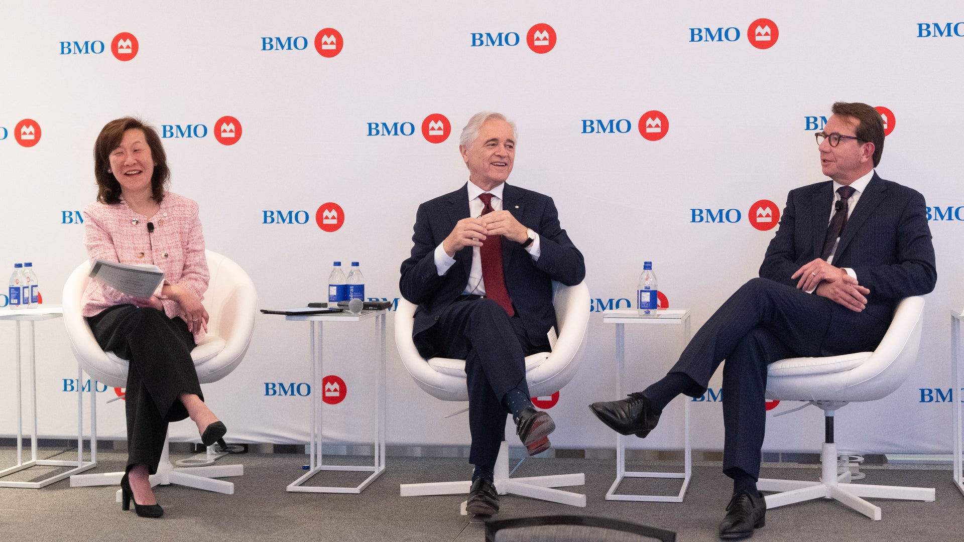 Lee with the Honourable Brian Tobin (middle), Vice Chair of BMO Financial Group, and the Honourable Scott Brison (right), Vice Chair of BMO Wealth Management, during a panel discussion at the 2026 BMO Government Reserve and Asset Managers conference.
