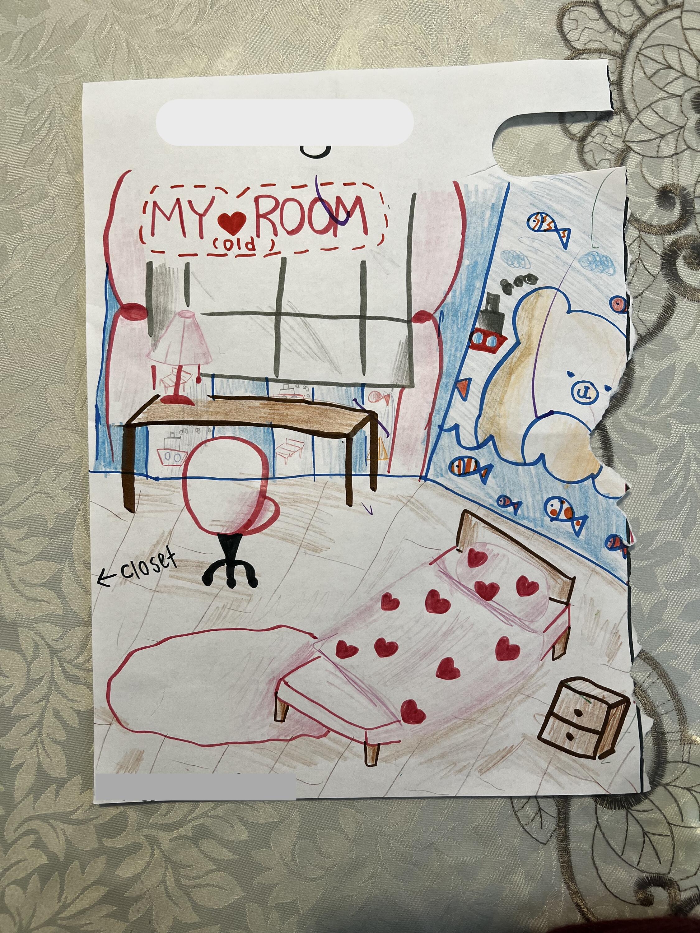 Kids drawing of a bedroom.