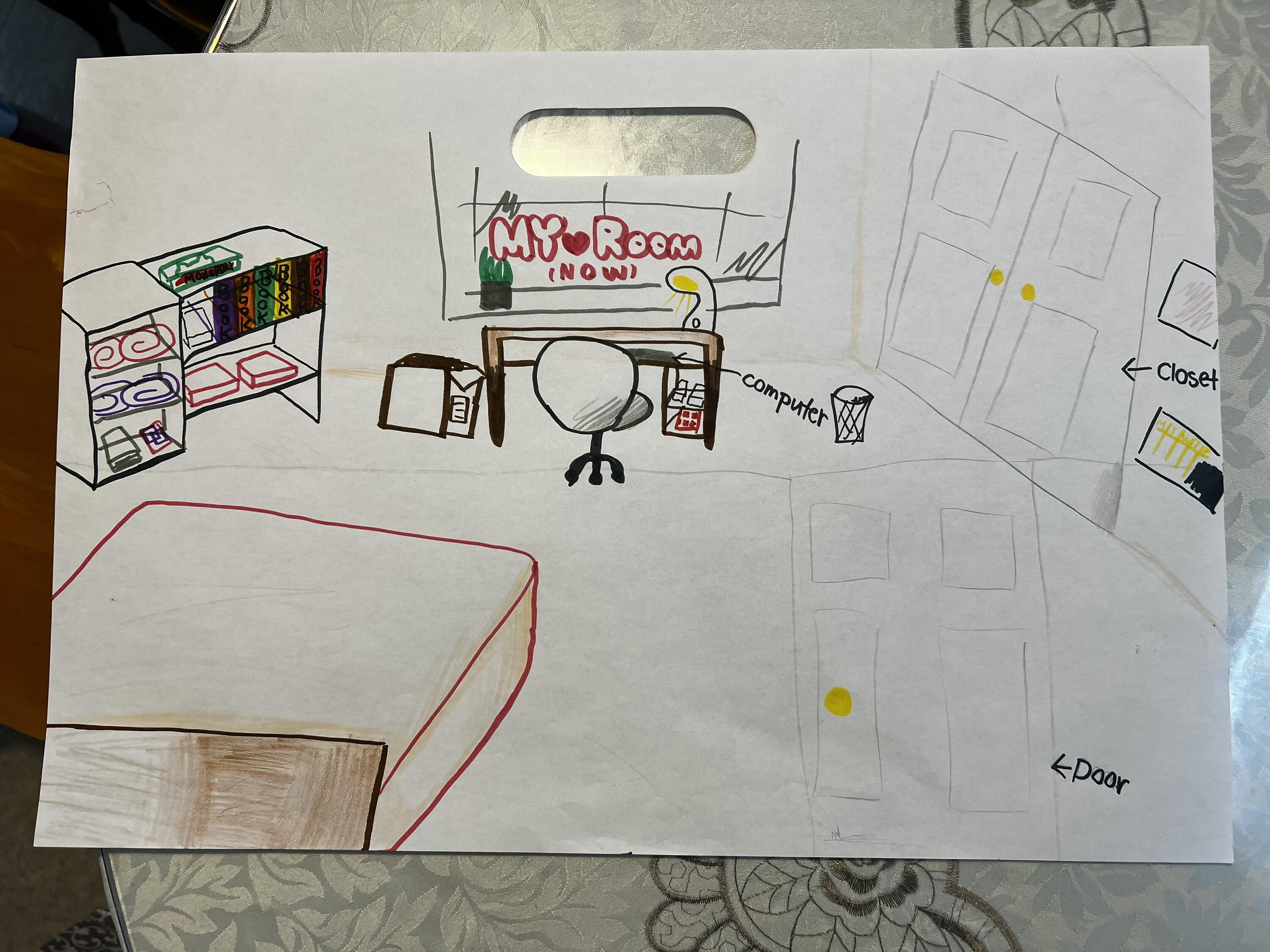 Kids drawing of a bedroom.