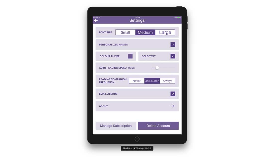 Digital app settings