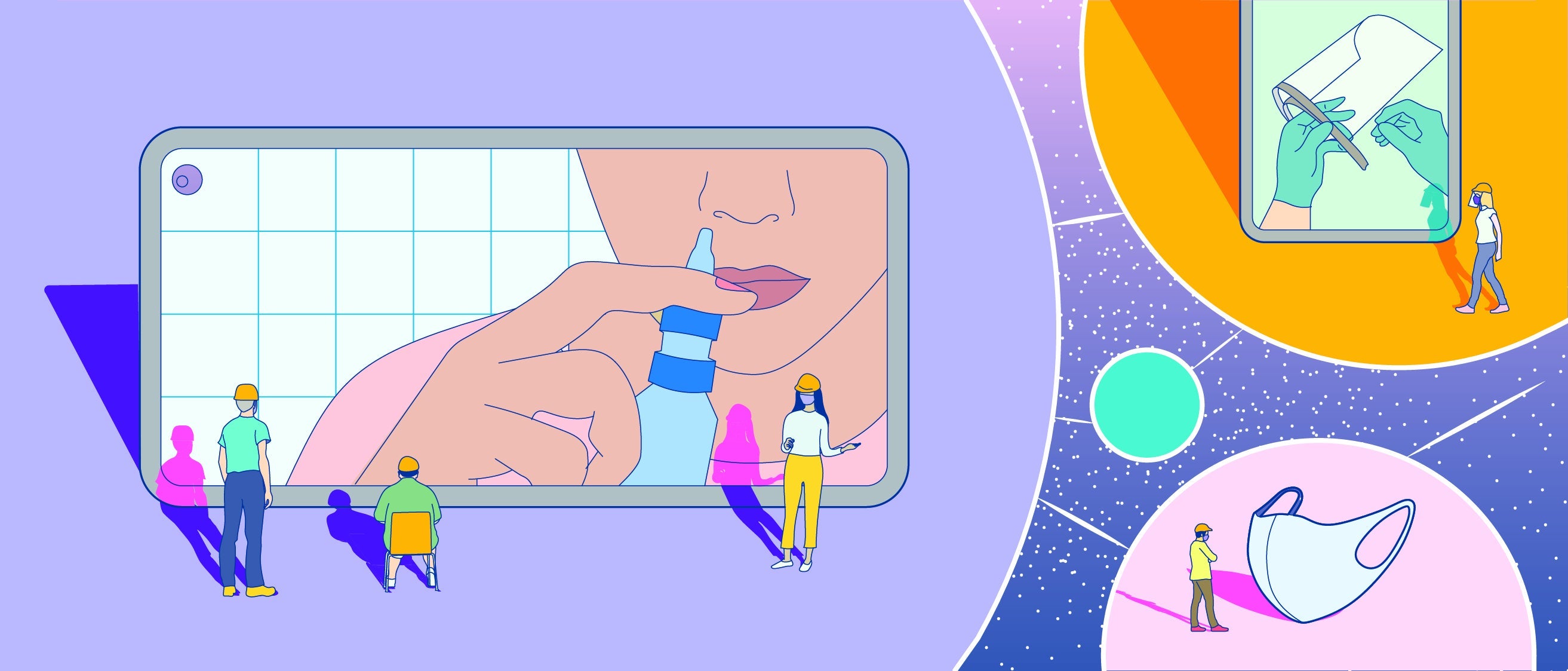 Illustrations of COVID-19 technology being developed by Waterloo Engineering researchers