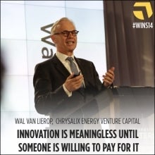Wal van Lierop, a caption beneath him reads, "Innovation Is Meaningless Until Someone Is Willing To Pay For It.""