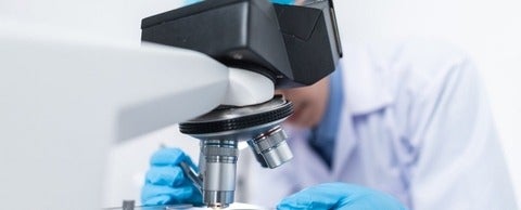 Researcher using a microscope 