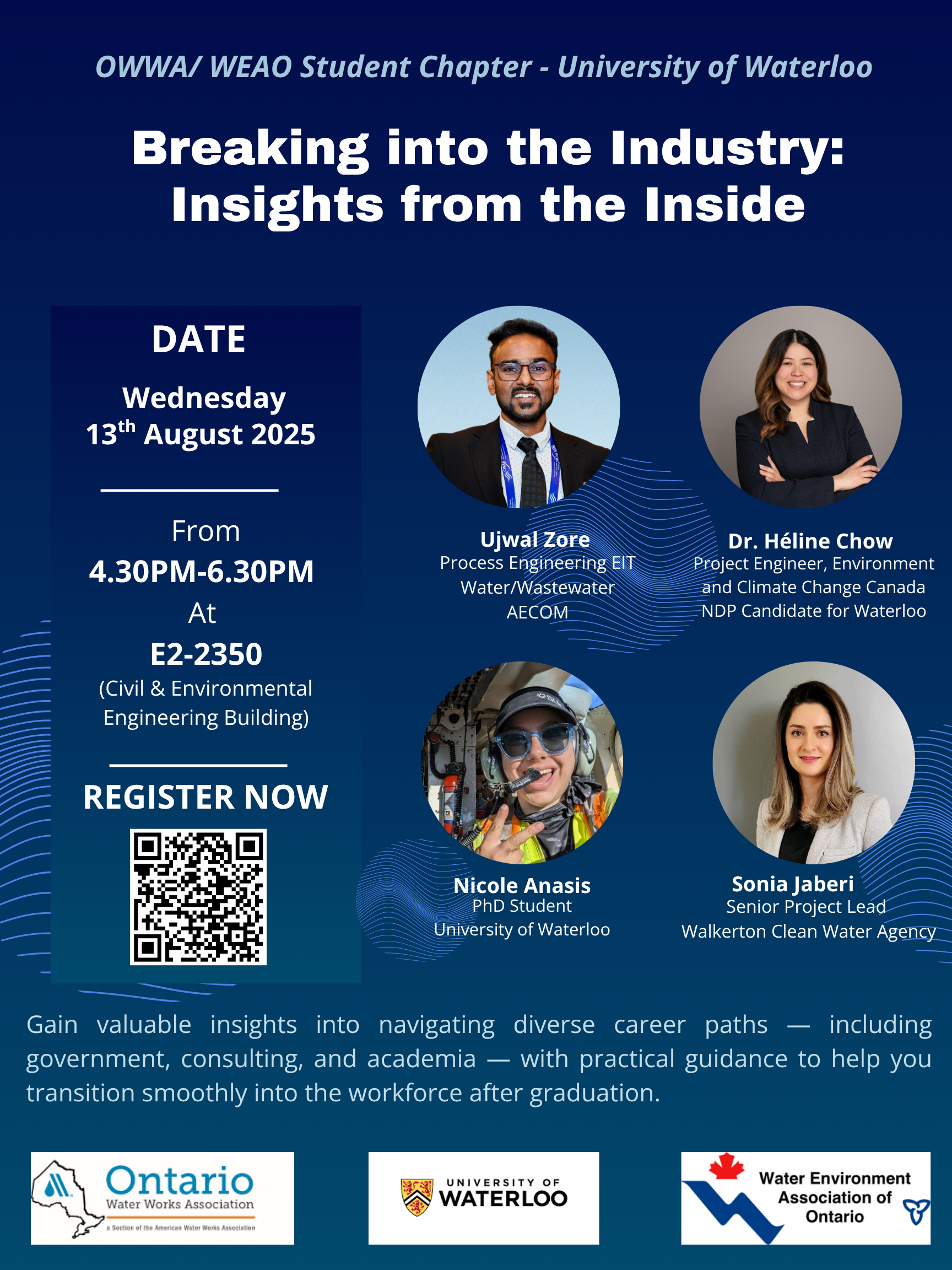 Poster with information about the career centered panel event and information related to 4 panelists including images 