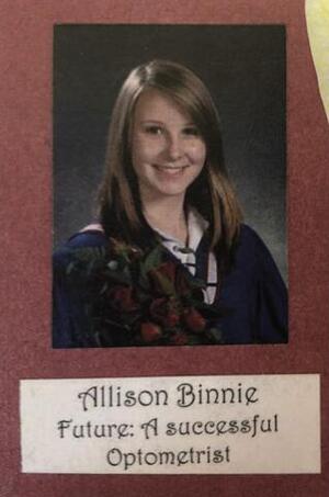 Allison Binnie's grade 8 yearbook photo