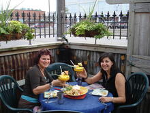 Gina Sorbara and Etty Bitton sitting at a restaurant together