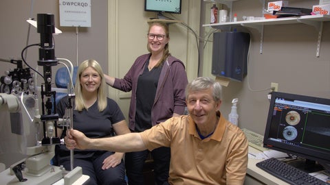 Dr. Stephen Tait, right, with optometric assistant Shannon Bylsma, left, and office manager Amber Spence, centre