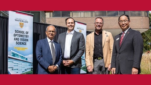 Photo of the university president, director of the school, and CEO's of IRIS and FYidoctors