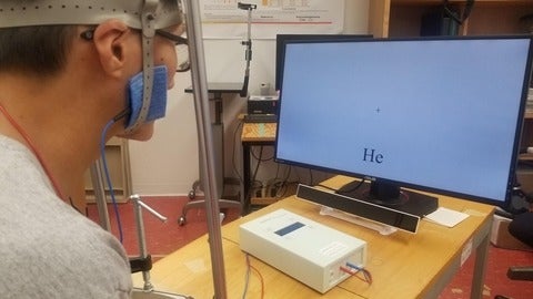 Patient using brain stimulation device for vision 