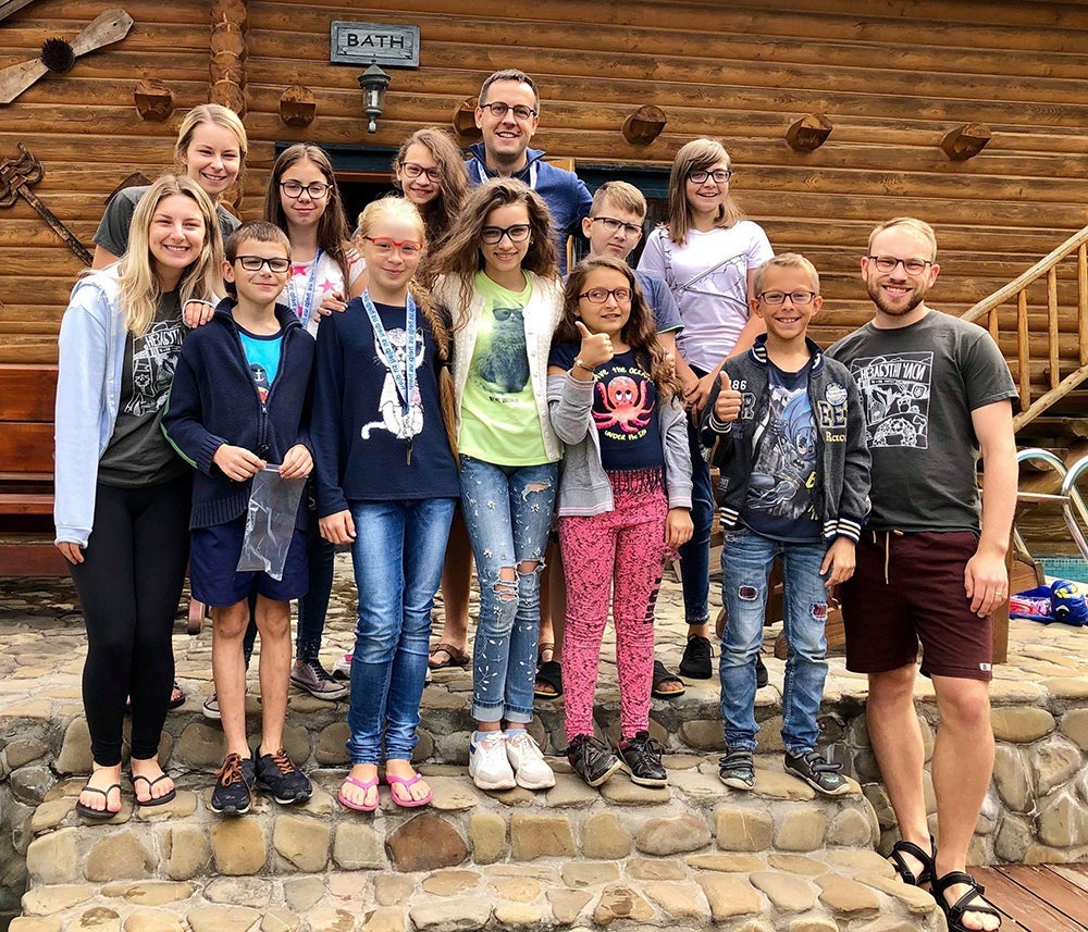 The UW team visiting Ukraine posing together.