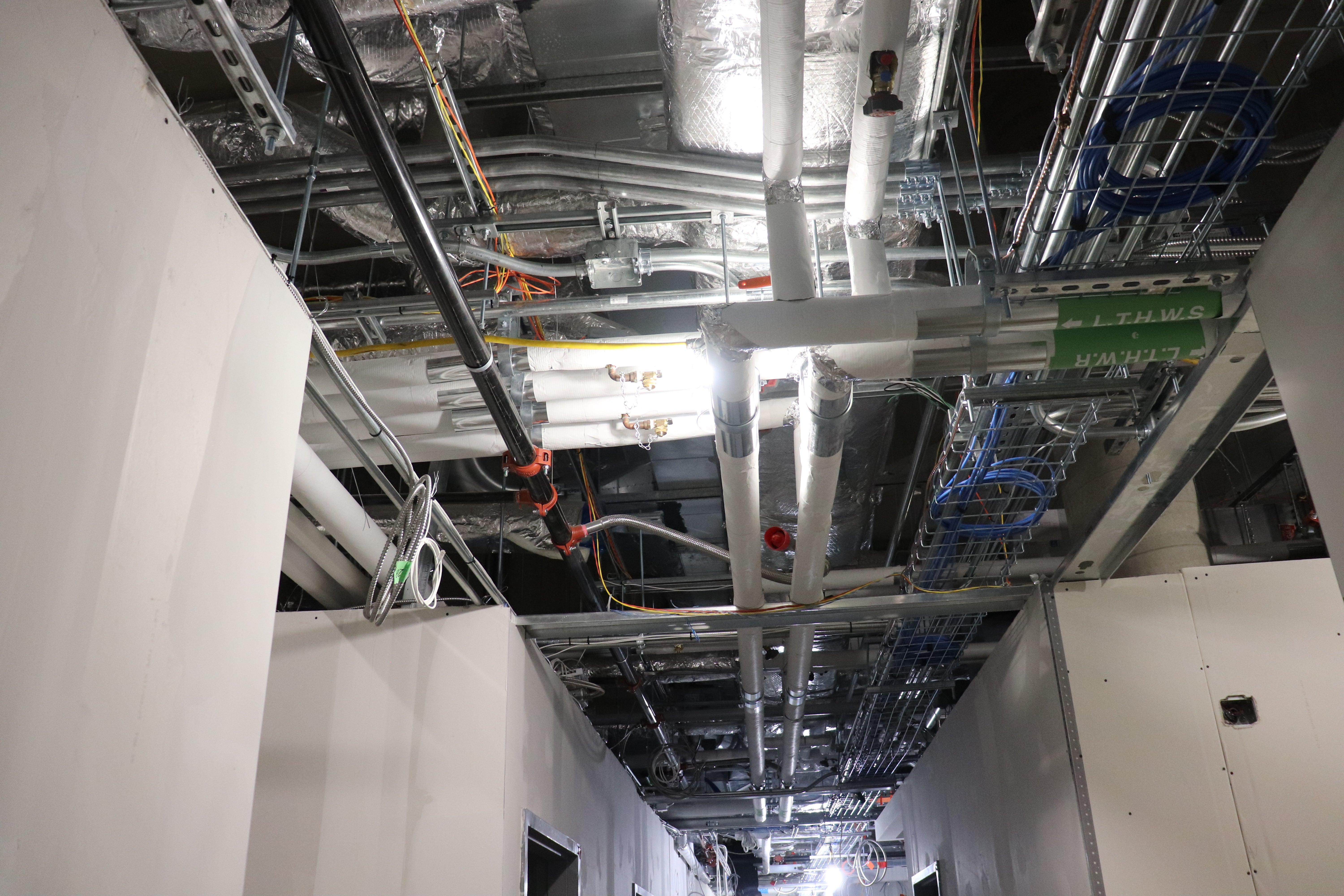 A view of the wiring and duct work going on in the new Waterloo Eye Institute construction project