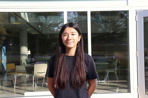 Jordyn Matthews standing outside the Student Commons