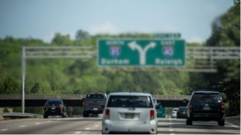 Highway with blurry sign