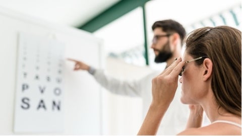 Patient looking at Snellen chart