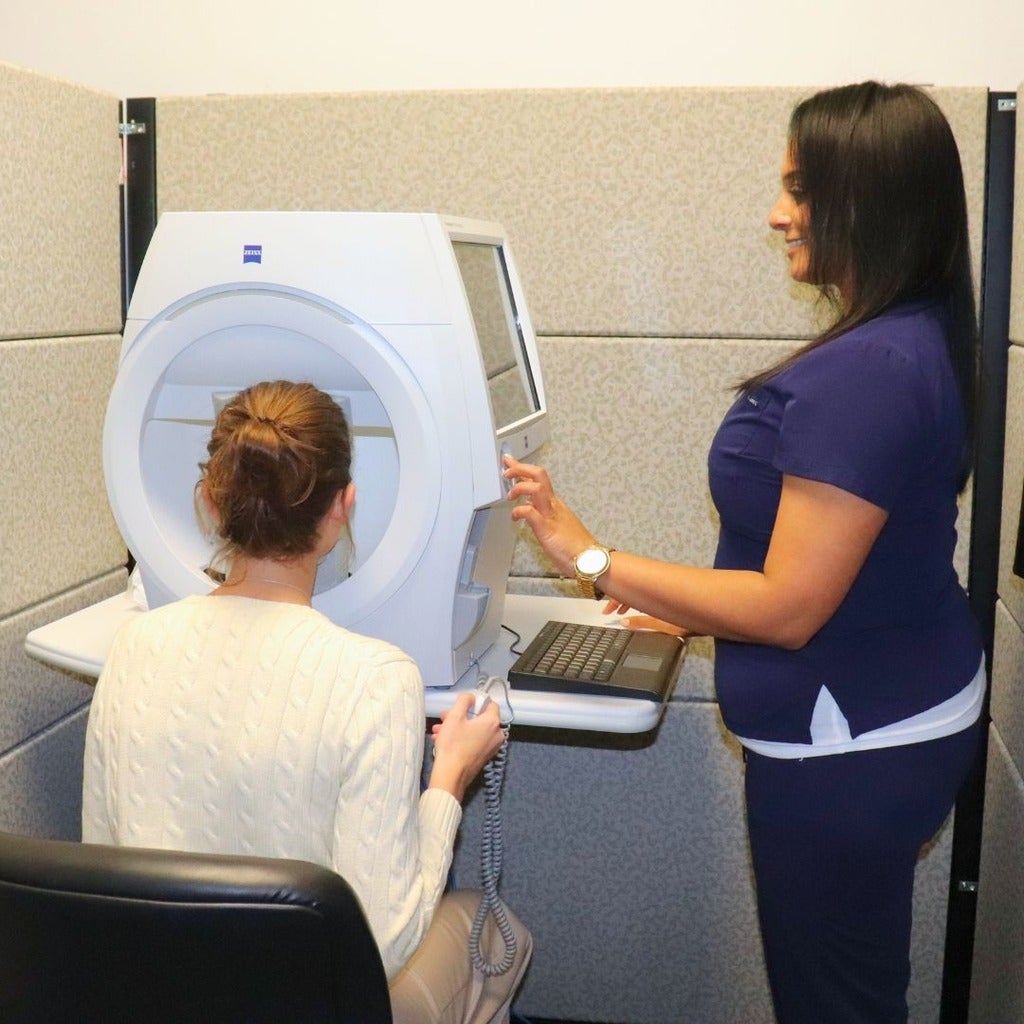 Patient undergoing visual field testing