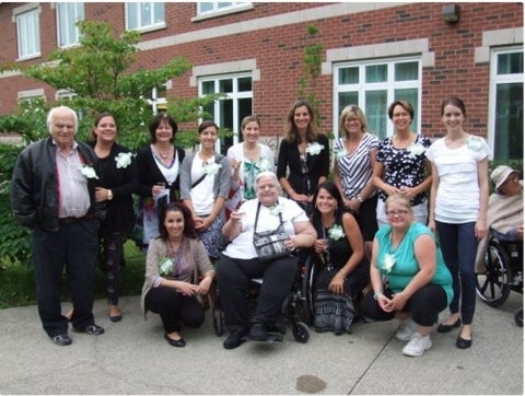 a group of people standing outside