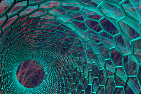 Computer artwork of the inside of a nanotube, or buckytube