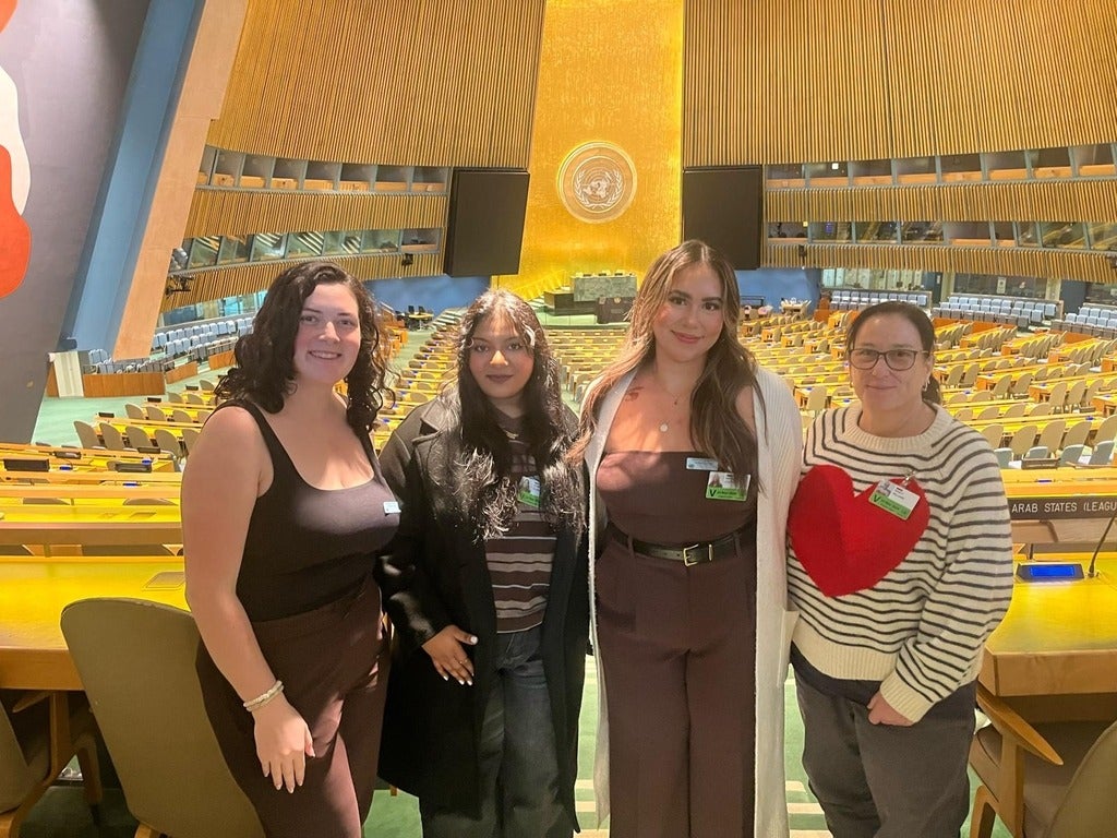 Four Students at the UN building in New York City