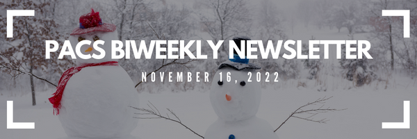 Header with PACS Bi-weekly Newsletter on a snowy background