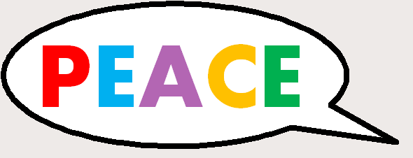 The word Peace in a speech bubble