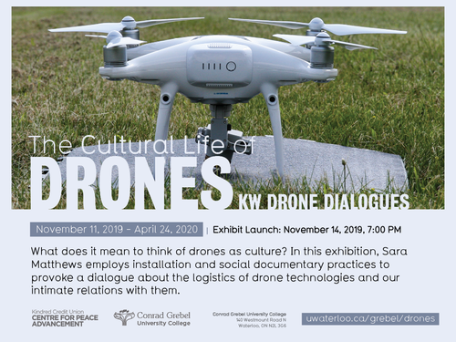 Image of a drone, on top of image is text describing the event details.