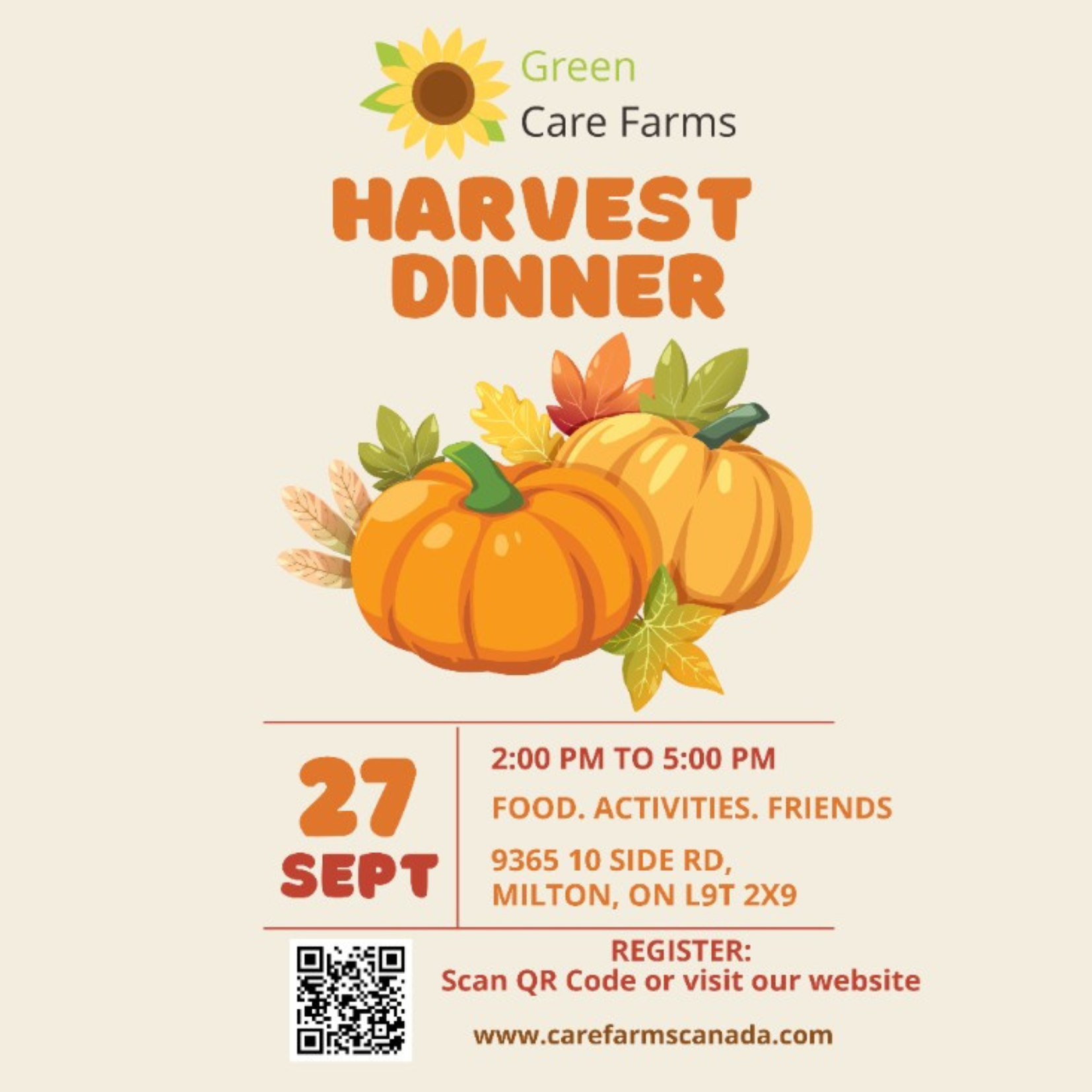 Harvest Dinner poster with pumpkins