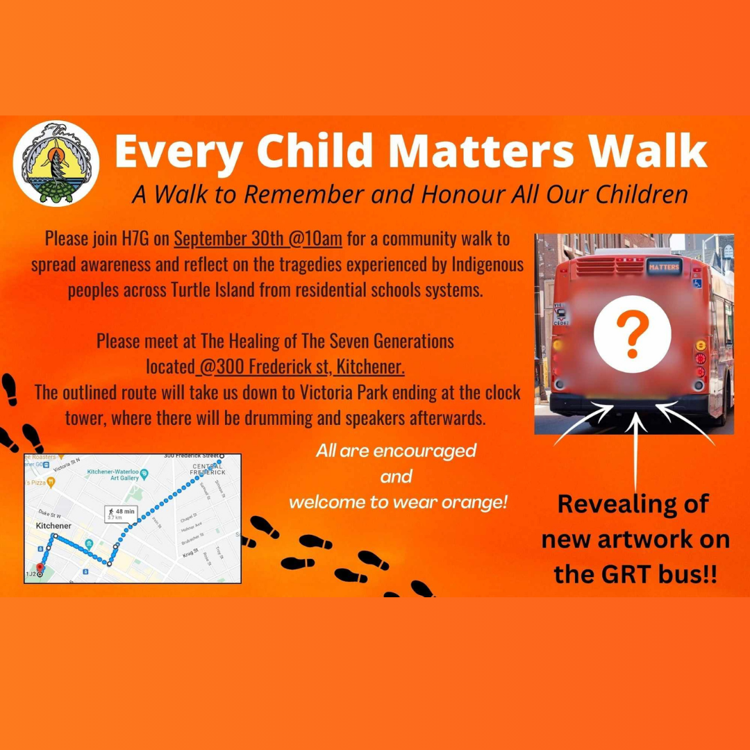 Orange poster with map of the route (see directions below) and bus with art to be revealed on the day