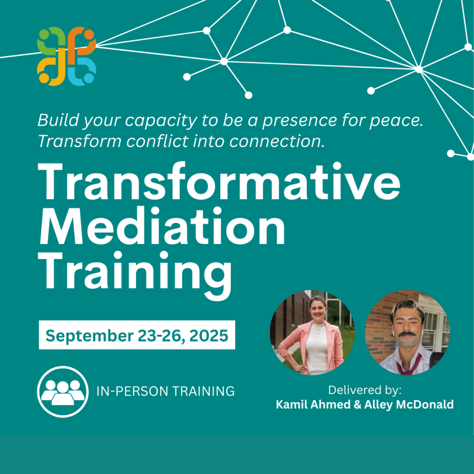 Transformative Mediation title with headshots of the two facilitators