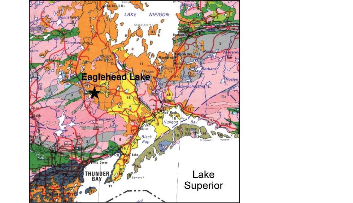 Location of Eagle Head Lake where the stromatolite outcrop is found