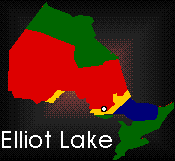 A map showing where Elliot Lake is in Ontario.