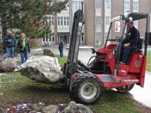Jesse’s rock being installed in the University of Waterloo Rock Garden.