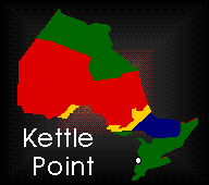A map showing where Kettle Point is in Ontario.